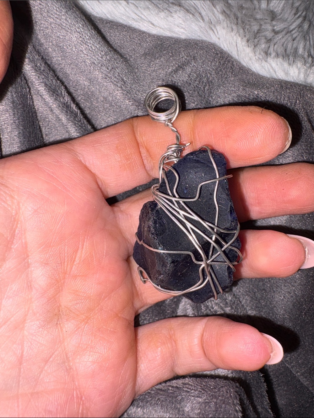 19-Handmade blue Stone Wire-Wrapped Pendant